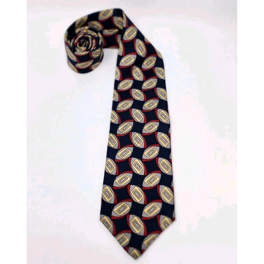 Robert Talbott Blue Football Print Silk Tie Fun Necktie Work Geometric Designer